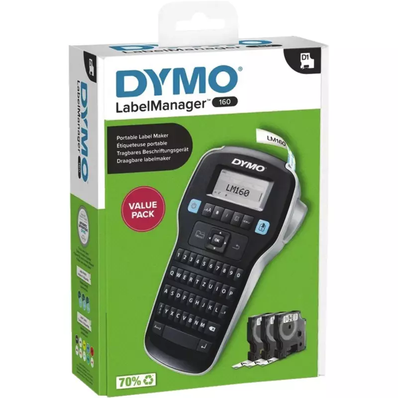 DYMO Beschriftungsgerät LabelManager™ 160 Value Pack inkl. 3x D1 Bänder 12mm schwarz/weiß