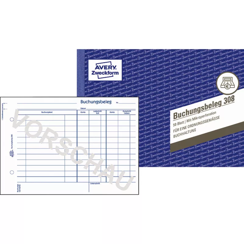 AVERY® Zweckform Buchungsbeleg 308, A5 quer, 50 Originale, 50 Blatt