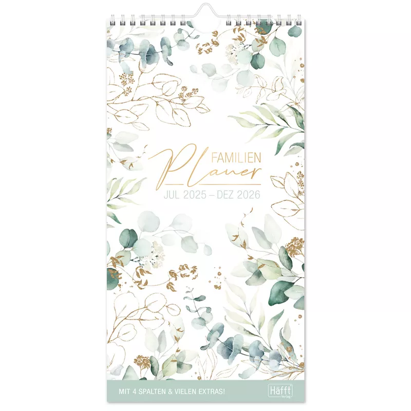 Familienplaner Blattgold Kompakt 2025/26, 16,5 x 32 cm, 4 Spalten HÄFFT 9816-2