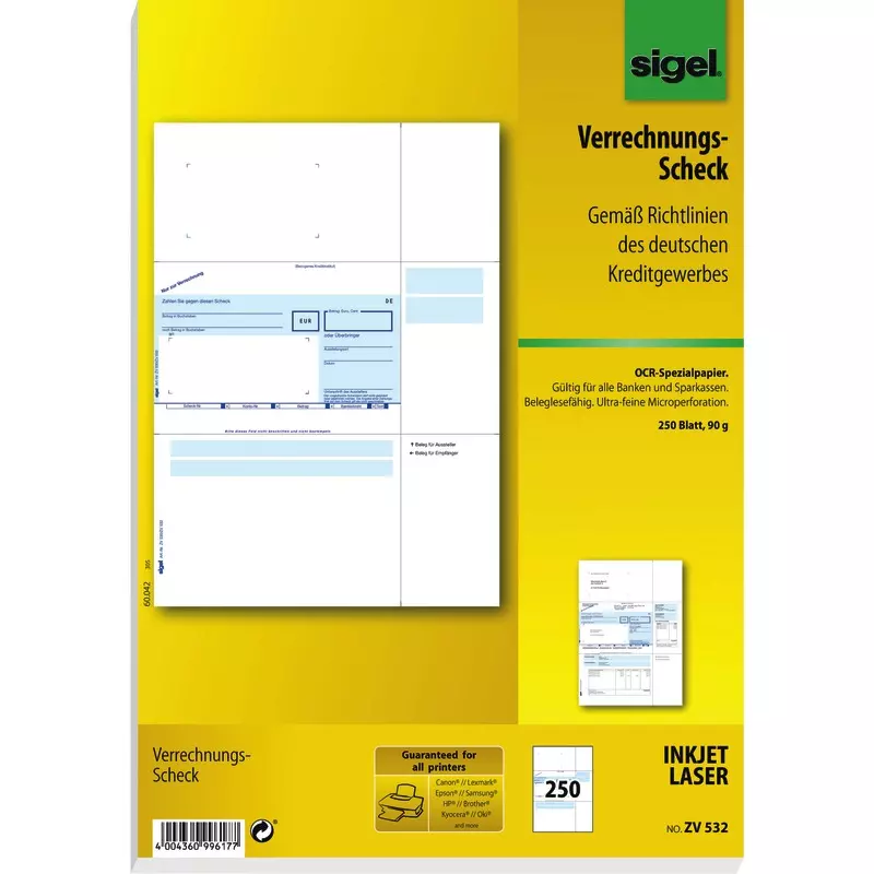 sigel WinBanking PC-Verrechnungsscheck, 250 Stück