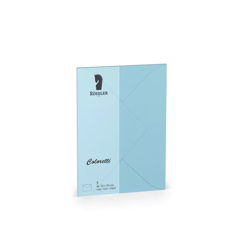 Briefumschlag Coloretti, B6, 80g/m², nassklebend, 5 Stück, himmelblau RÖSSLER 220720517