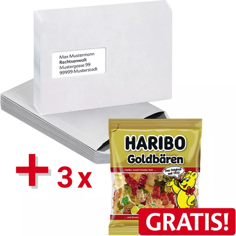 Spar-Set! 2 Pack SoldanPlus Versandtasche DIN C5, selbstklebend, weiß, mit Fenster, Pack: 500 Stück + HARIBO Goldbären GRATIS