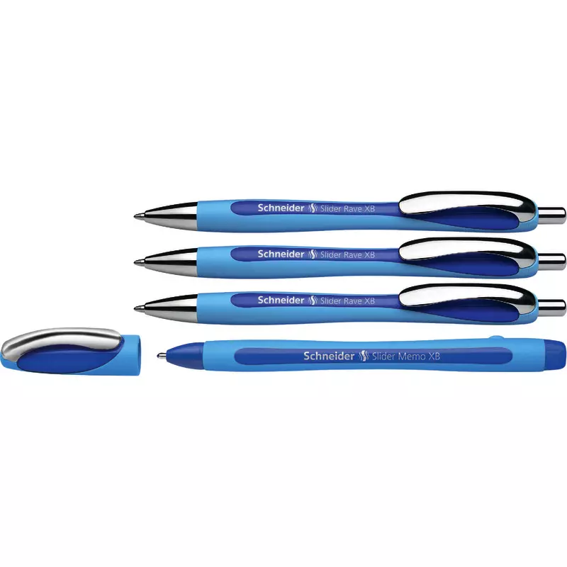 3 + 1 GRATIS! 3 SCHNEIDER Kugelschreiber Slider Rave XB blau + 1 Kugelschreiber Slider Memo GRATIS