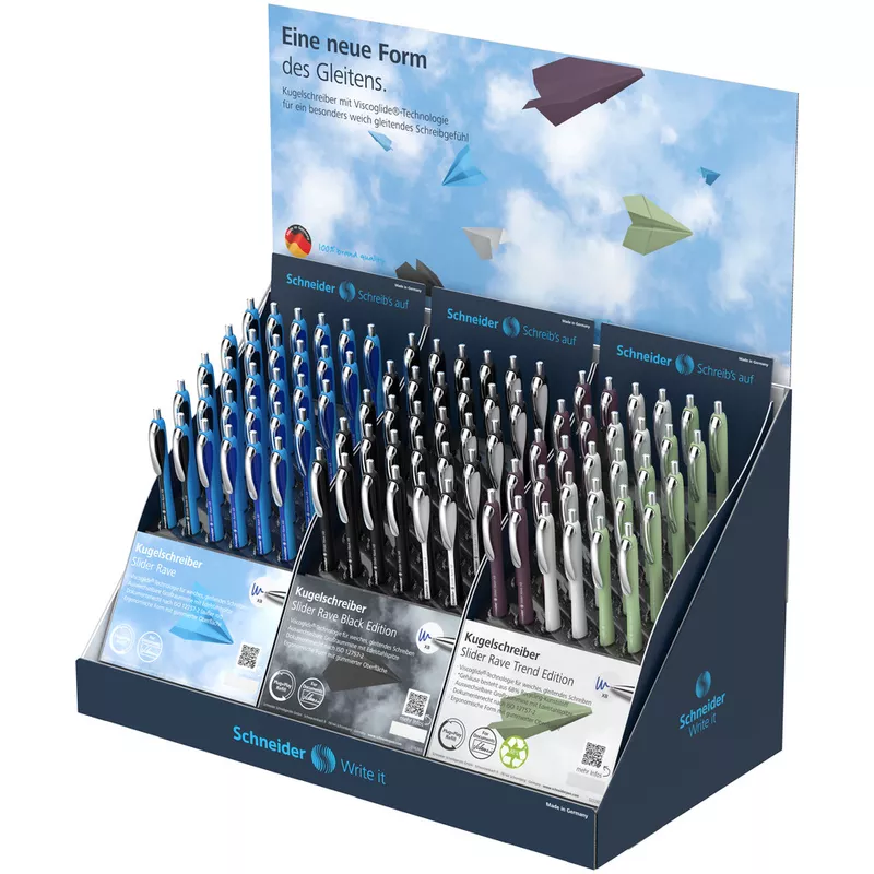 Kugelschreiber Slider Rave ohne Sockel, 90 Stück, sortiert SCHNEIDER 50-399634