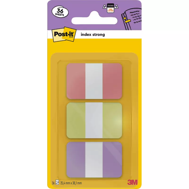 Post-it® Index Strong Tabs, 25,4 x 38 mm, Pastellfarben sortiert, 3 x 12 Blatt