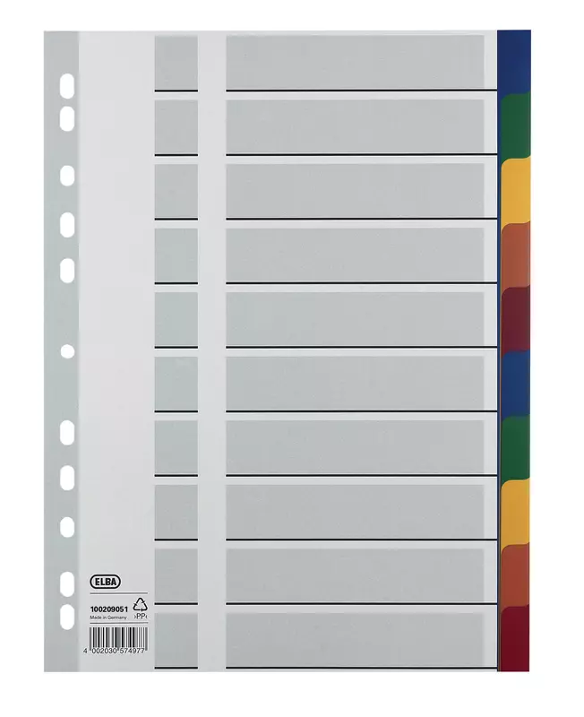ELBA Farbige Kunststoff-Register, blanko, 10 Blatt