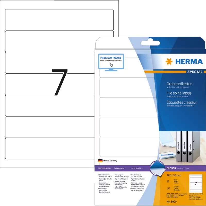 HERMA Ordneretiketten schmal/kurz, B x H: 38 x 192 mm