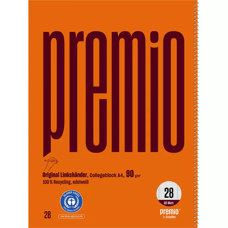 Staufen Premio Collegeblock Linkshänder Lineatur 28 DIN A4, kariert