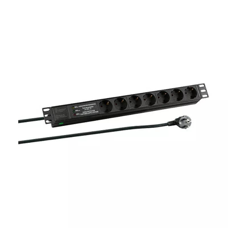 19 1HE Steckdosenleiste 7 x CEE 7/3 mit SS, im Aluprofil, schwarz