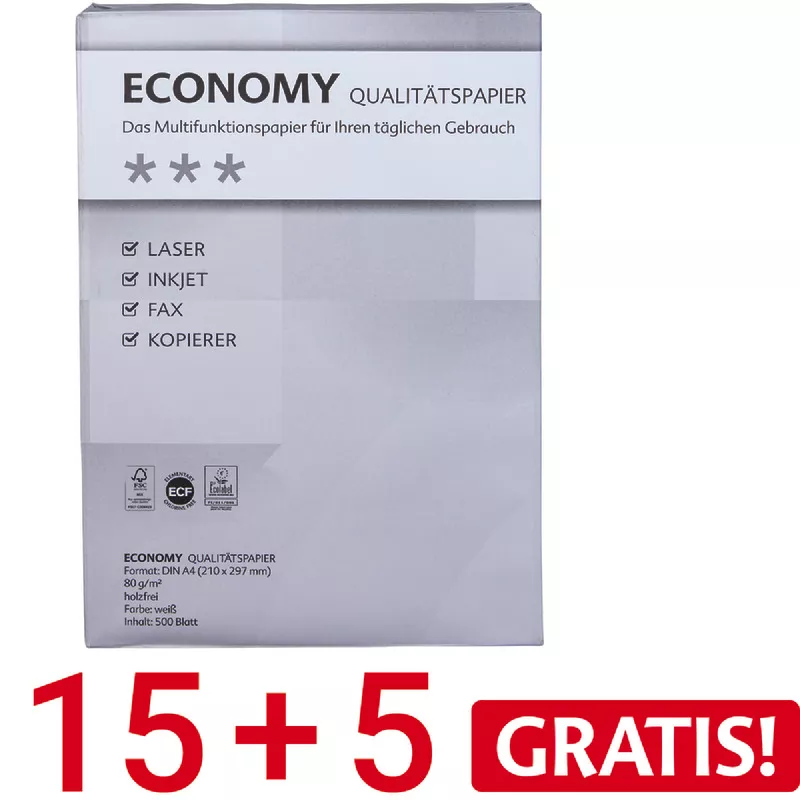 15 + 5 GRATIS! 20 Pack SoldanPlus Qualitätspapier ECONOMY, DIN A4, 80 g/m², Pack: 500 Blatt