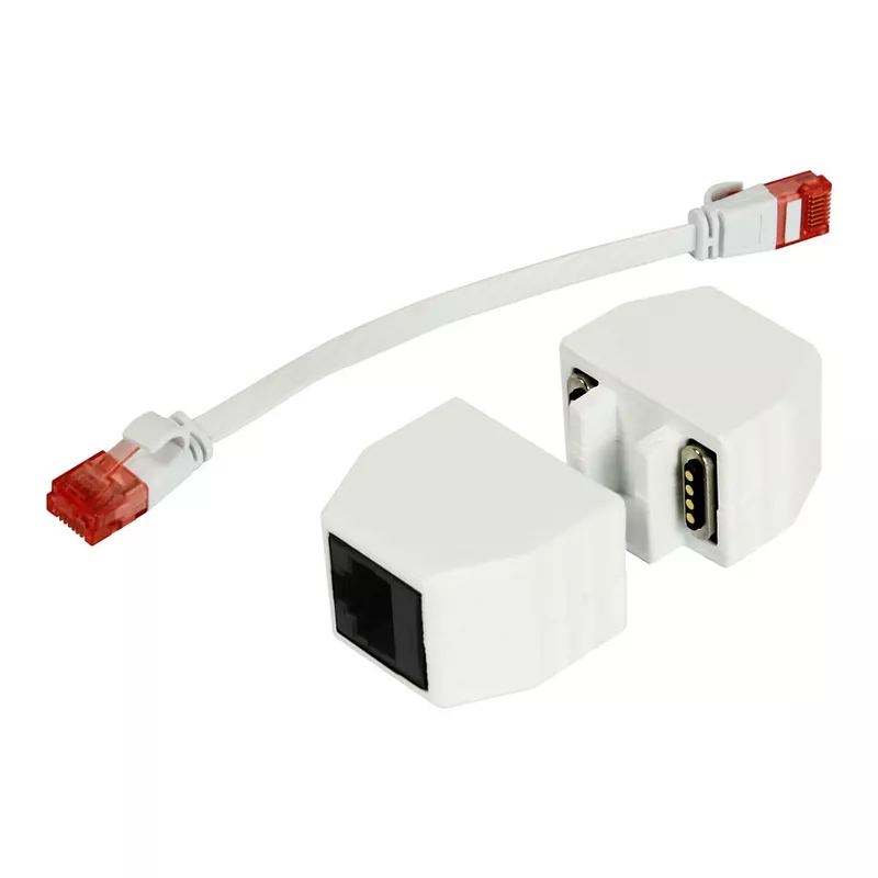 ALLNET TP-TP Kupplung CAT6A Buchse 1:1 8-pol. RJ45 magnetische Sicherungskupplung Abwurfbuchse PoE fähig bis zu 10GBit