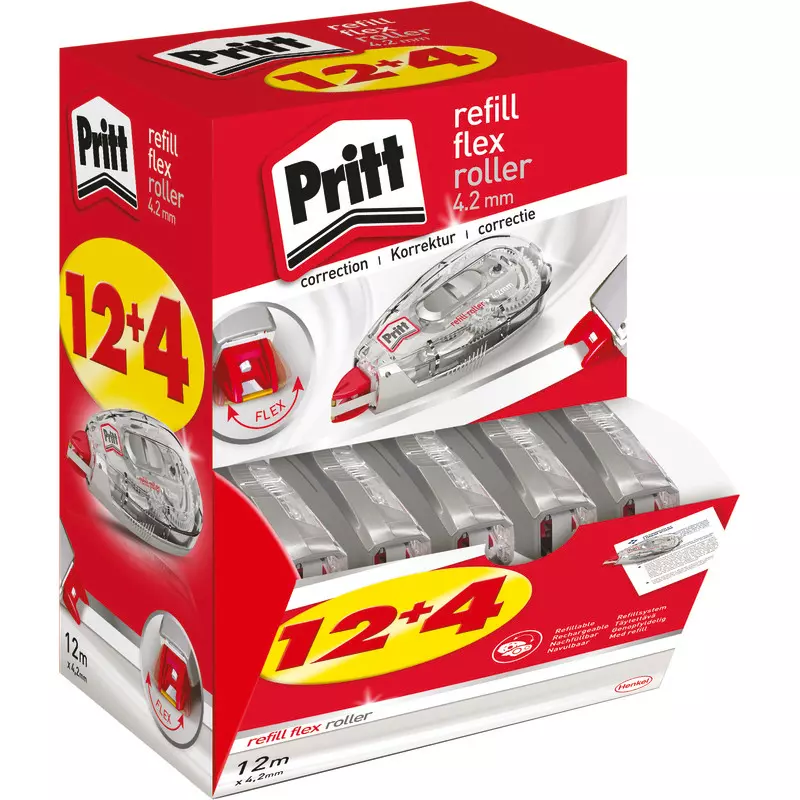 12 + 4 GRATIS! 16 Pritt Korrekturroller Refill-Flex WA970, Bandmaße: 4,2 mm x 12 m