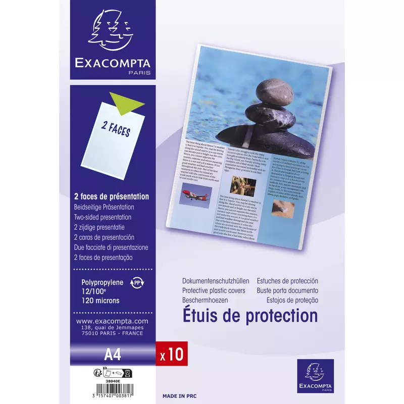 Packung mit 10 Dokumentenschutzhüllen einfach aus PP 120µ, für Format DIN A4 - Kristall