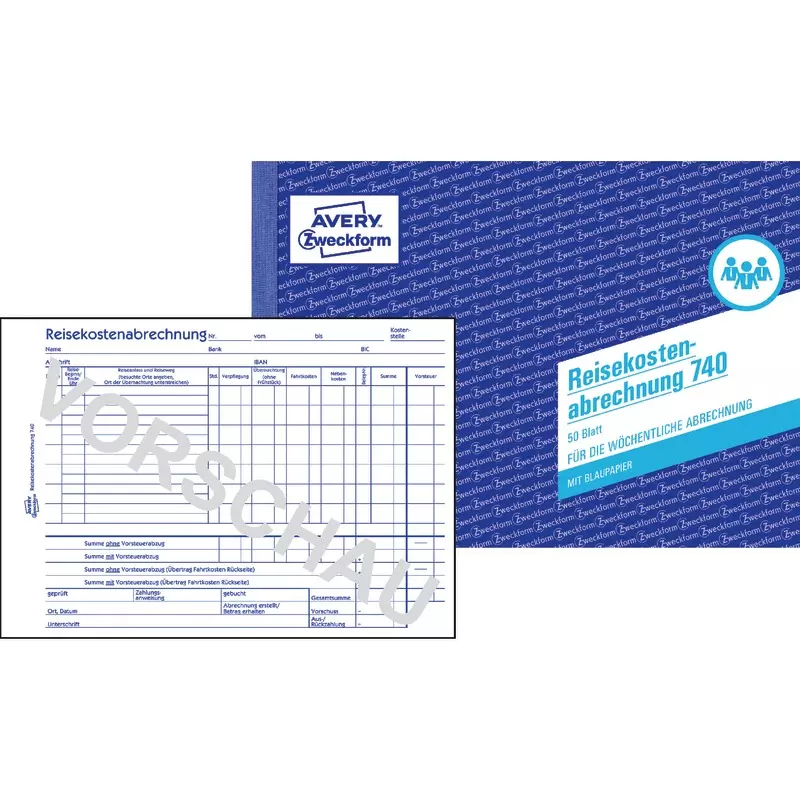 AVERY® Zweckform Reisekostenabrechnung 740, für wöchentliche Abrechnung, A5 quer, mit Blaupapier, 50 Blatt