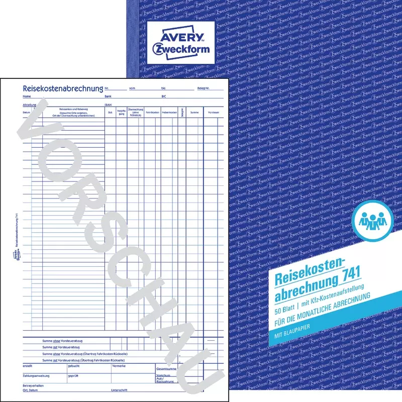 AVERY® Zweckform Reisekostenabrechnung 741, für monatliche Abrechnung, A4, mit Blaupapier, 50 Blatt