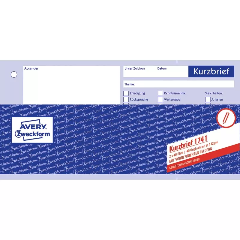 AVERY® Zweckform Kurzbrief 1741, 1/3 A4, selbstdurchschreibend, 2x40 Blatt